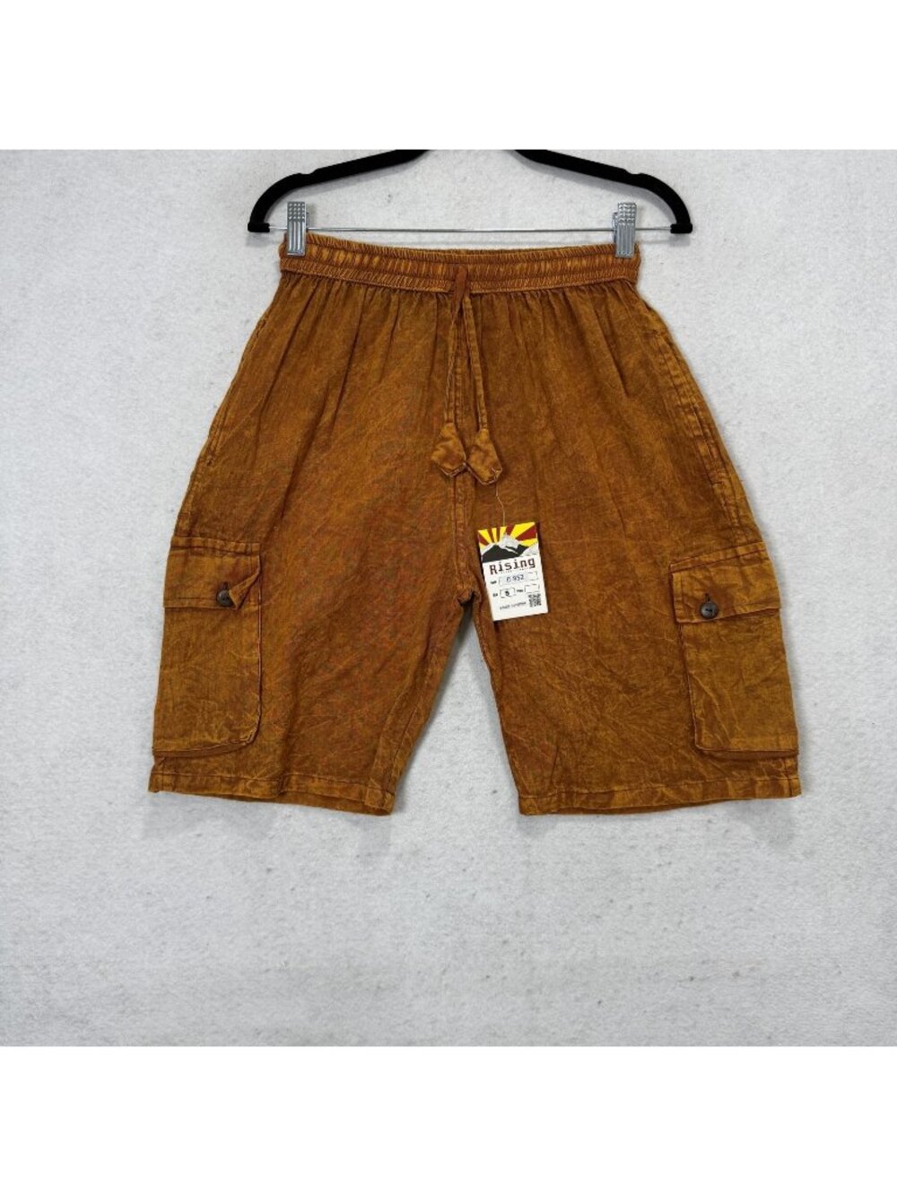 Rising International Shorts Mens Small Orange Cotton Cargo Drawstring 11 Inseam